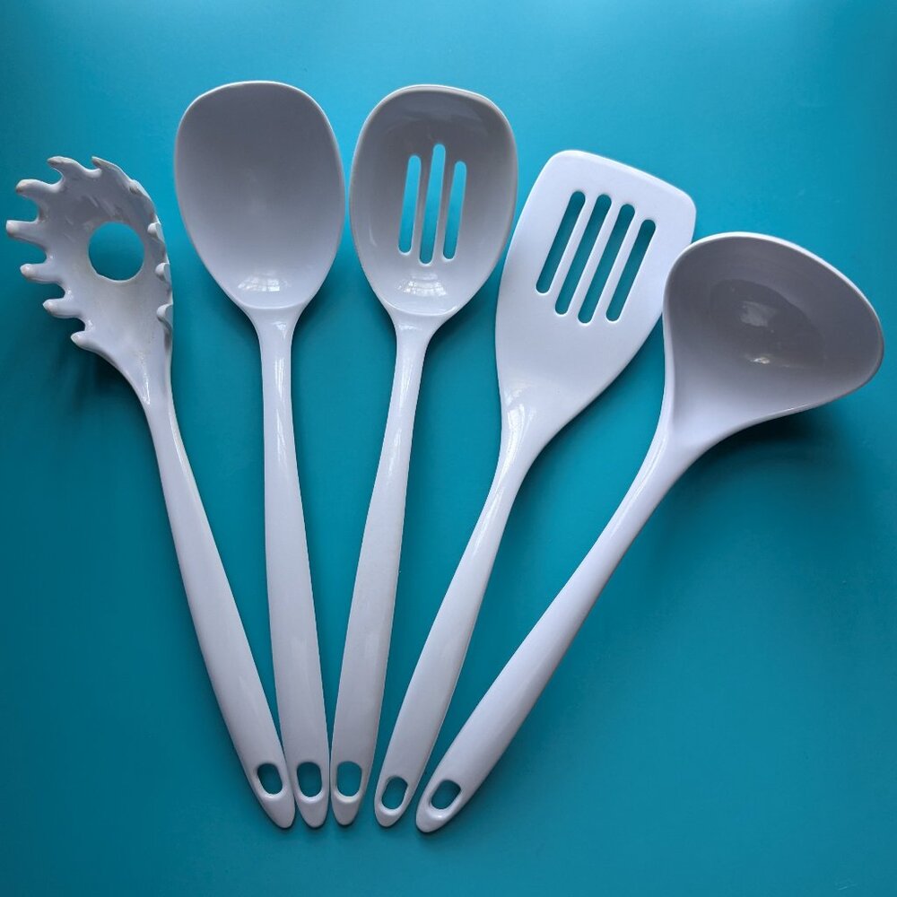 5 White Melamine Cooking Utensils